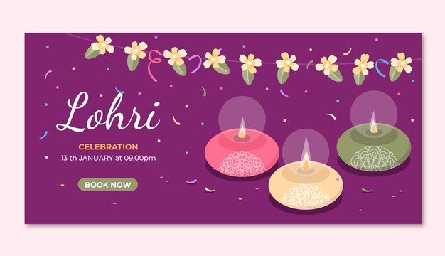 Flat horizontal banner template for lohri festival celebration