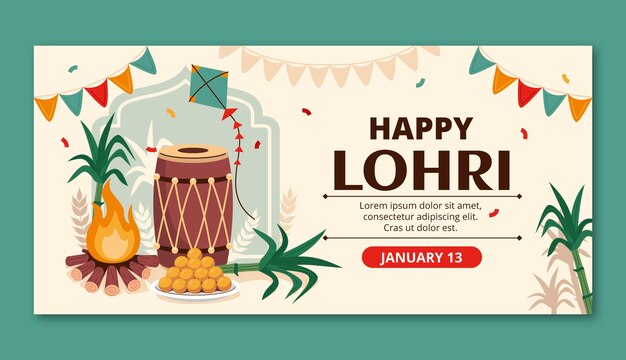 Flat horizontal banner template for lohri festival celebration