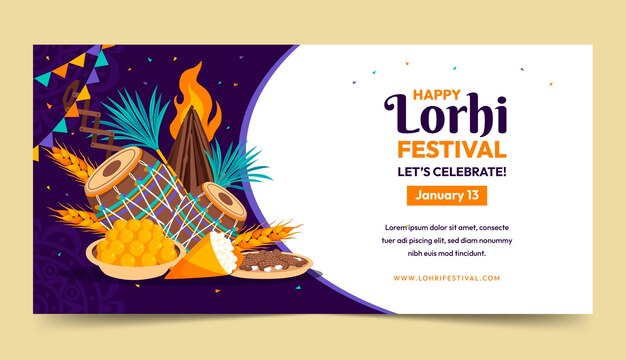 Flat horizontal banner template for lohri festival celebration