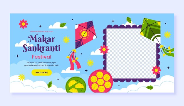 Flat horizontal banner template for makar sankranti festival