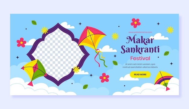 Free vector flat horizontal banner template for makar sankranti festival