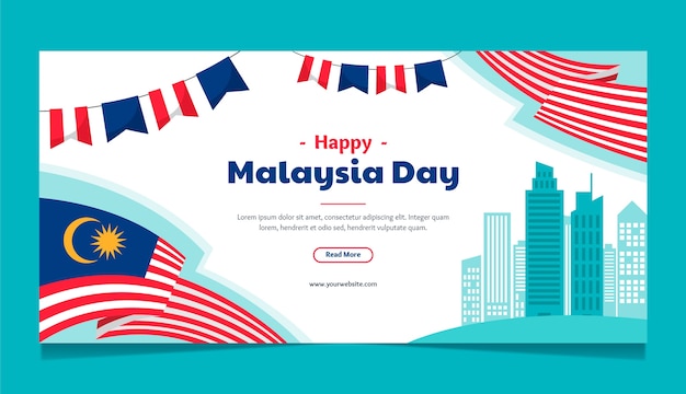 말레이시아의 날 축하를 위한 평면 가로 배너 템플릿