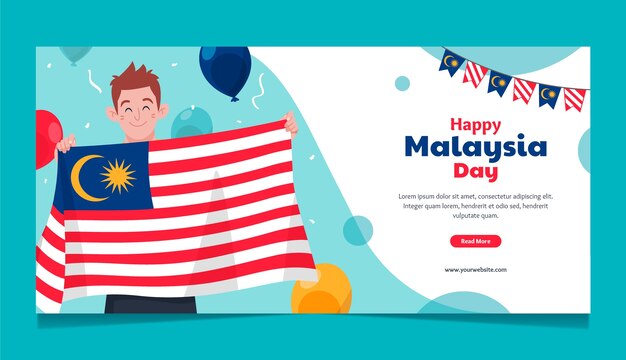 Free vector flat horizontal banner template for malaysia day celebration