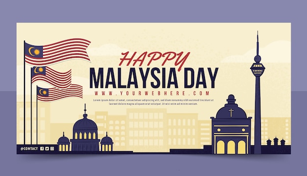 Flat horizontal banner template for malaysia day celebration