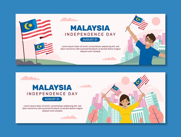 Flat horizontal banner template for malaysia independence day celebration