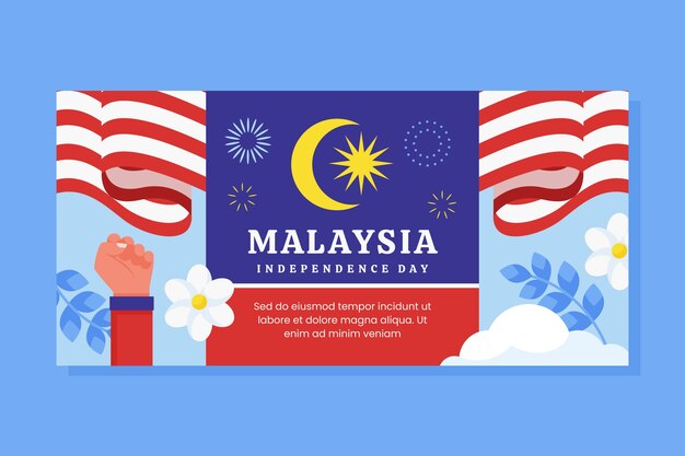 Flat horizontal banner template for malaysia independence day celebration