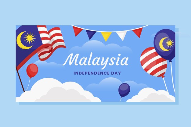 Flat horizontal banner template for malaysia independence day celebration