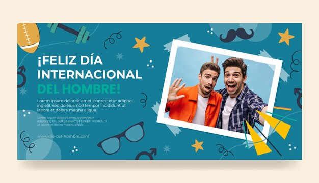 Flat horizontal banner template for men's day in spanish