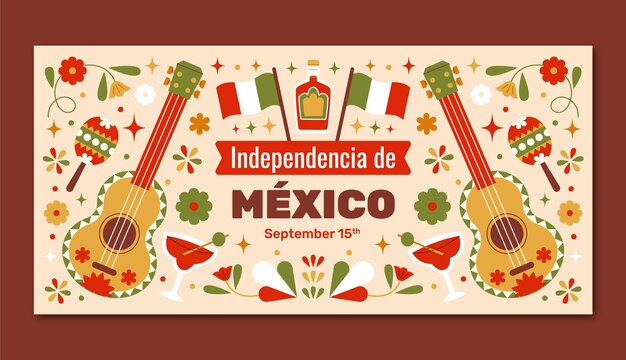 Flat horizontal banner template for mexico independence day celebration