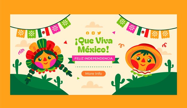 Free vector flat horizontal banner template for mexico independence day celebration