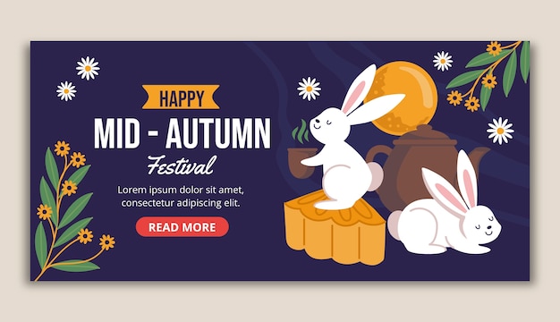 Vettore gratuito modello di banner orizzontale piatto per la celebrazione del festival di metà autunno