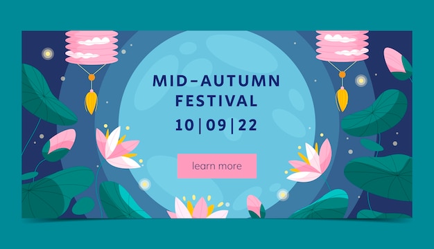 Flat horizontal banner template for mid-autumn festival celebration