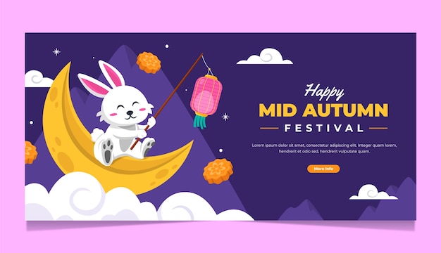 Flat horizontal banner template for mid-autumn festival celebration