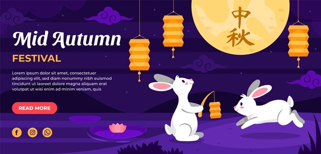 Flat horizontal banner template for mid-autumn festival celebration