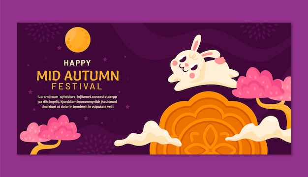 Flat horizontal banner template for mid-autumn festival celebration