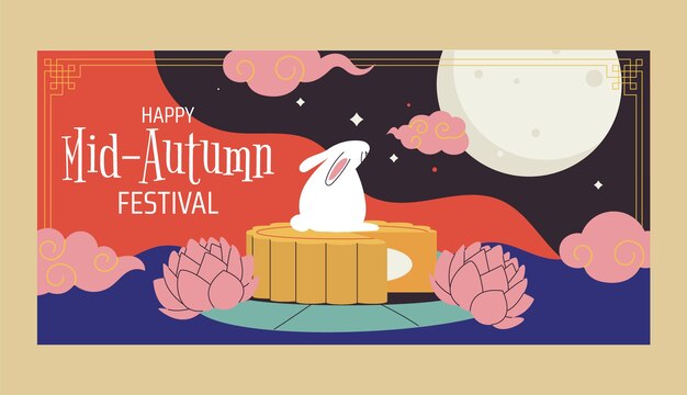 Flat horizontal banner template for mid-autumn festival celebration