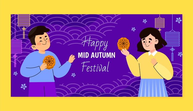 Flat horizontal banner template for mid-autumn festival celebration