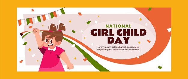 Flat horizontal banner template for national girl child day celebration