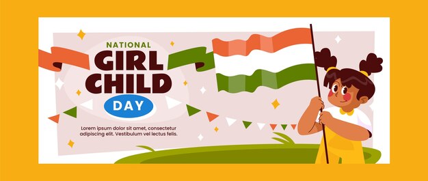 Flat horizontal banner template for national girl child day celebration