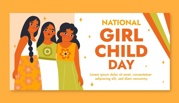 Flat horizontal banner template for national girl child day celebration