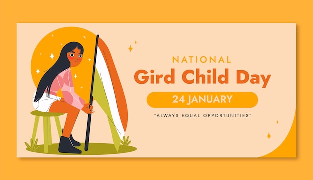 Free vector flat horizontal banner template for national girl child day celebration