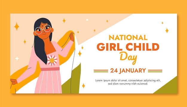 Flat horizontal banner template for national girl child day celebration