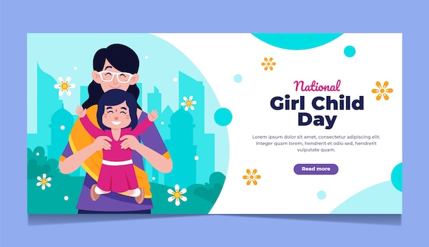 Free vector flat horizontal banner template for national girl child day celebration