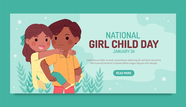 Flat horizontal banner template for national girl child day celebration