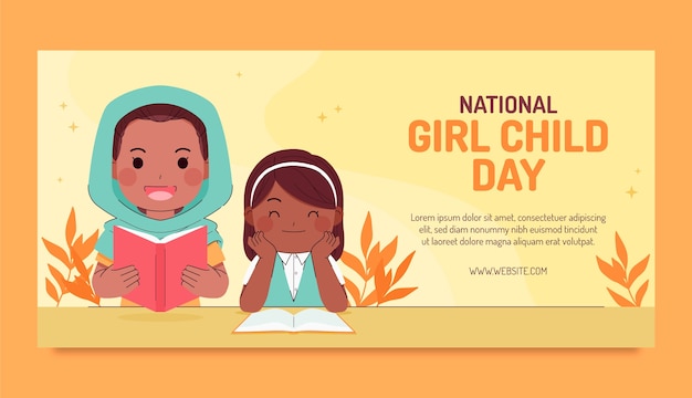 Free vector flat horizontal banner template for national girl child day celebration