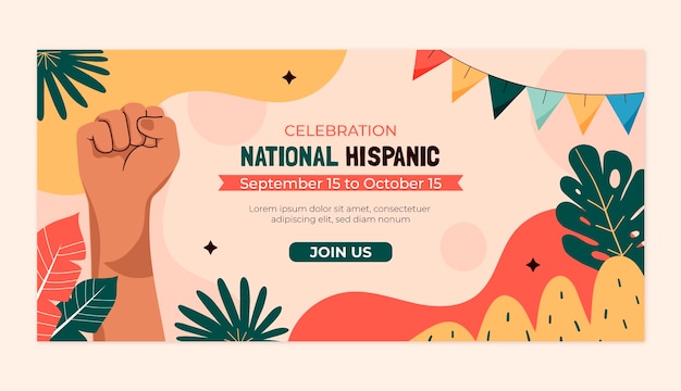 Free vector flat horizontal banner template for national hispanic heritage month