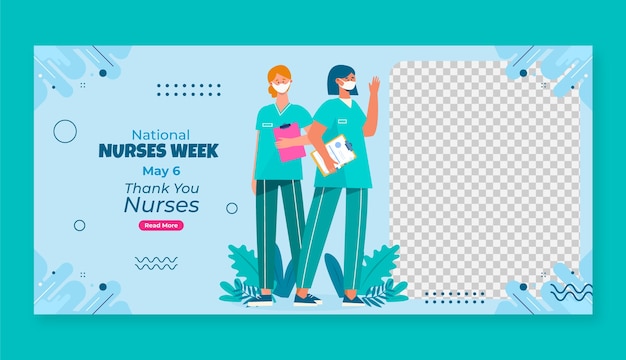 Free vector flat horizontal banner template for national nurses week celebration