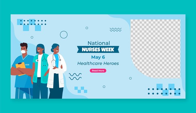 Flat horizontal banner template for national nurses week celebration