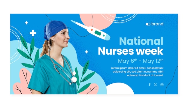 Flat horizontal banner template for national nurses week celebration