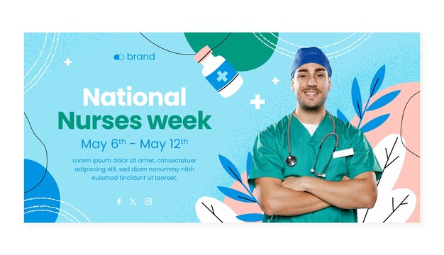 Flat horizontal banner template for national nurses week celebration