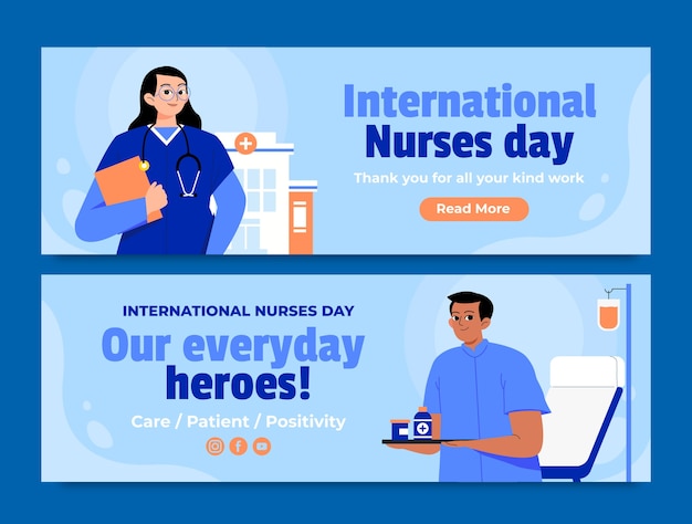 Flat horizontal banner template for national nurses week celebration