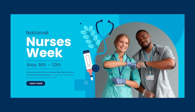 Flat horizontal banner template for national nurses week celebration