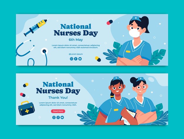 Flat horizontal banner template for national nurses week celebration