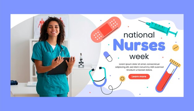 Free vector flat horizontal banner template for national nurses week