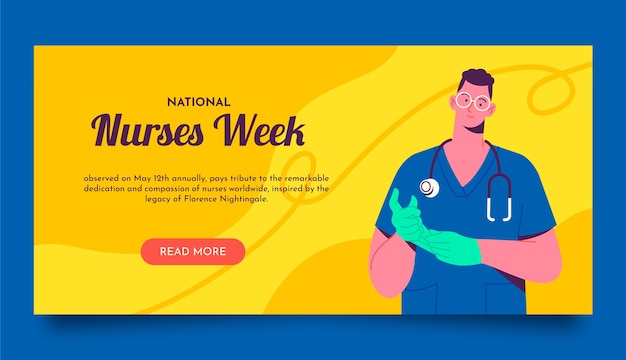 Free vector flat horizontal banner template for national nurses week