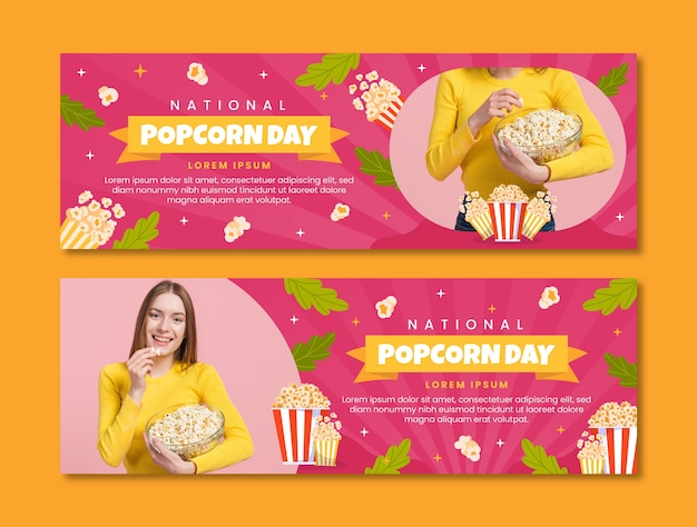 Flat horizontal banner template for national popcorn day