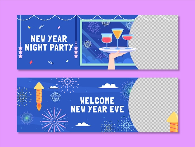 Flat horizontal banner template for new year 2024 celebration