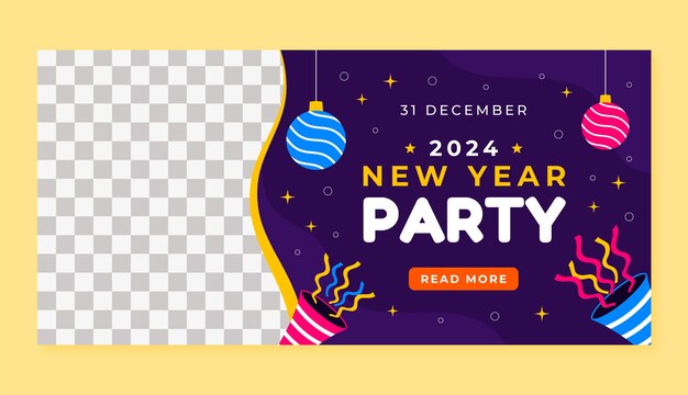 Flat horizontal banner template for new year 2024 celebration