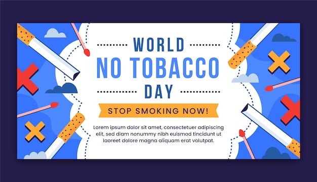Free vector flat horizontal banner template for no tobacco day awareness