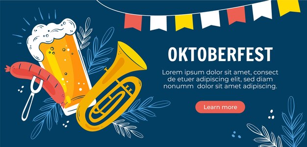 Flat horizontal banner template for oktoberfest beer festival celebration