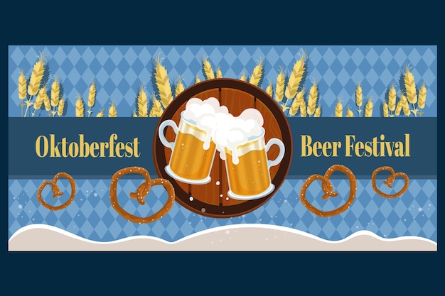 Vettore gratuito modello di banner orizzontale piatto per la celebrazione del festival della birra oktoberfest