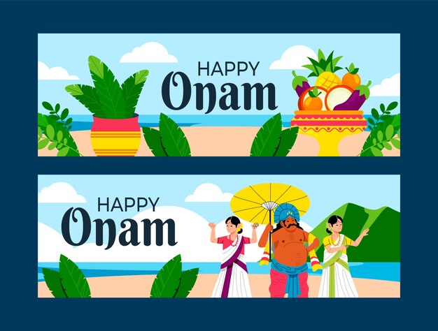 Free vector flat horizontal banner template for onam celebration