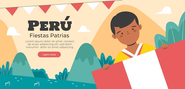 Free vector flat horizontal banner template for peruvian fiestas patrias celebrations