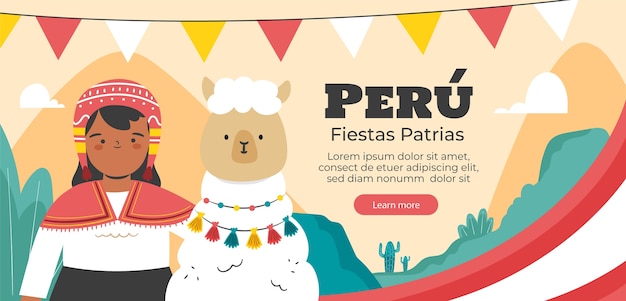 Flat horizontal banner template for peruvian fiestas patrias celebrations