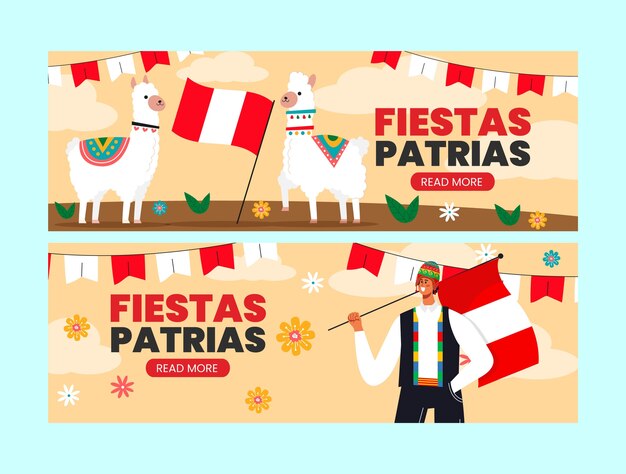 Flat horizontal banner template for peruvian fiestas patrias celebrations