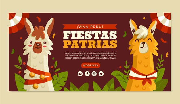 Flat horizontal banner template for peruvian fiestas patrias celebrations